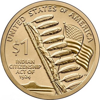 Монета США 1 доллар 2024 Сакагавея Закон об индейском гражданстве