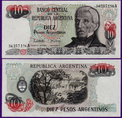Банкнота Аргентины 10 песо 1983-1984