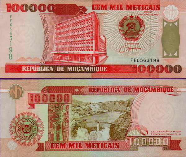 Банкнота Мозамбика 100000 метикал 1993