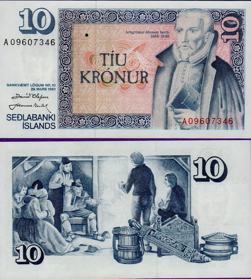 Банкнота Исландии 10 крон 1961 года