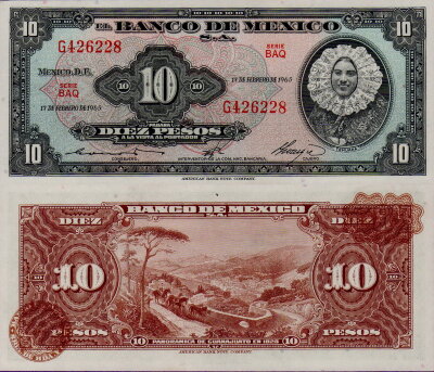 Банкнота Мексики 10 песо 1965