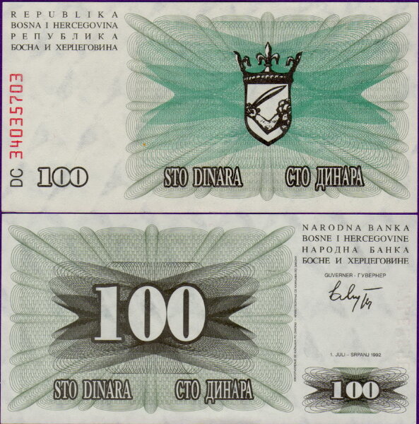Банкнота Босния и Герцеговина 100 динар 1992 год