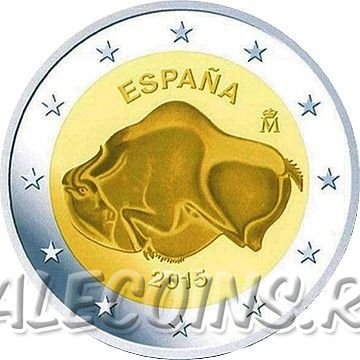 Монета Испании 2 евро 2015 г Наскальные рисунки в пещере Альтамира эпохи позднего палеолита