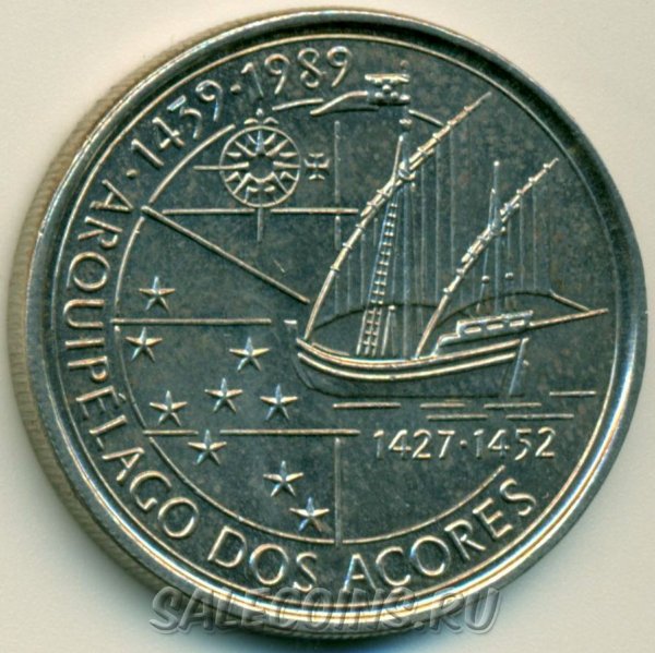 Монета Португалии 100 эскудо 1989 год Золотой век открытий - Открытие Азорских островов