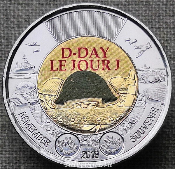 Монета Канады 2 доллара 2019 год Высадка в Нормандии D-Day