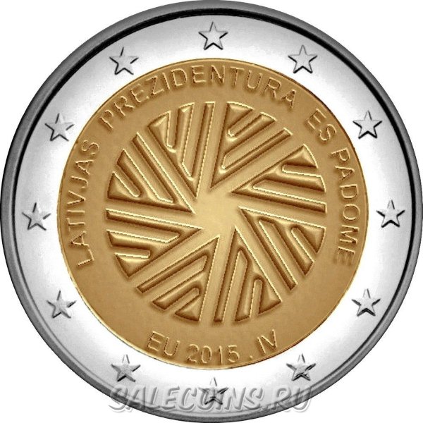 Монета Латвии 2 евро 2015 год Председательство Латвии в Совете ЕС