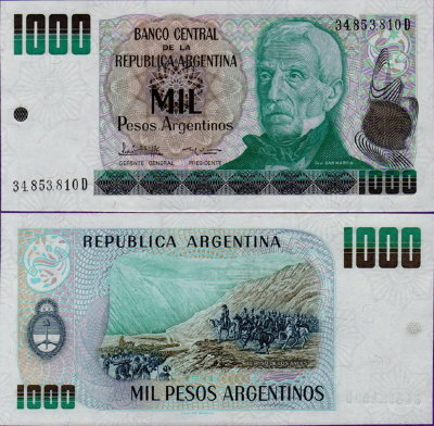 Банкнота Аргентины 1000 песо 1984-1985