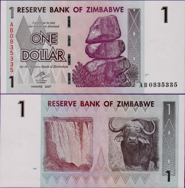 Банкнота Зимбабве 1 доллар 2007 год