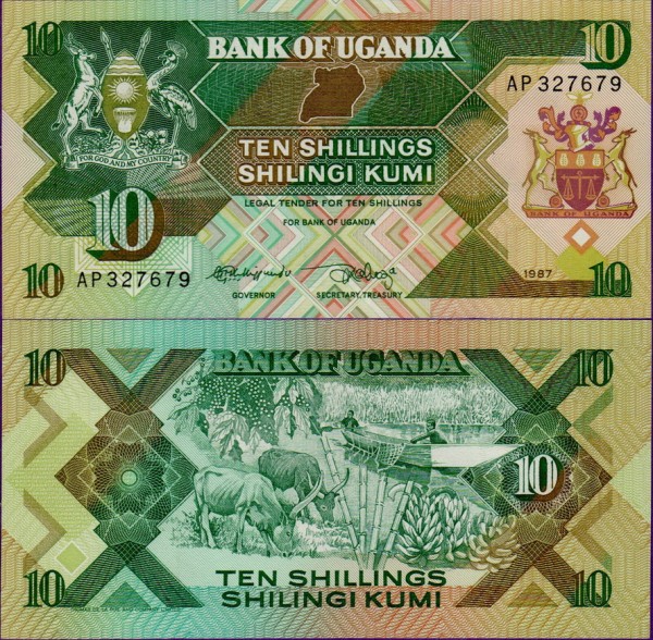 Банкнота Уганды 10 шиллингов 1987 год