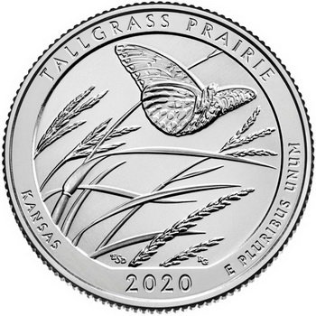 США 25 центов 2020 55-й парк Канзас Заповедник Толлграсс-Прери