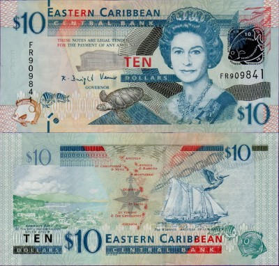 Банкнота Восточно-Карибских государств 10 долларов 2012