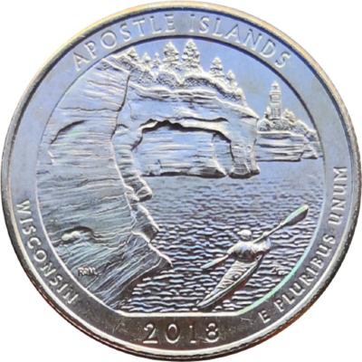 США 25 центов 2018 42-й парк Висконсин Озёрные побережья островов Апостол