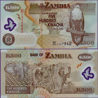 Банкнота Замбии 500 квача 2011 полимер