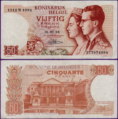 Банкнота Бельгии 50 франков 1966 год VF
