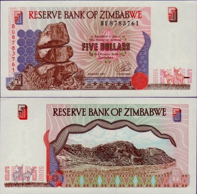Банкнота Зимбабве 5 долларов 1997 год