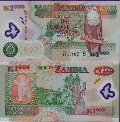 Банкнота Замбии 1000 квача 2011