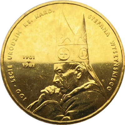 Монета Польши 2 злотых Кардинал Стефан Вышинский 100 лет со дня рождения 2001 год