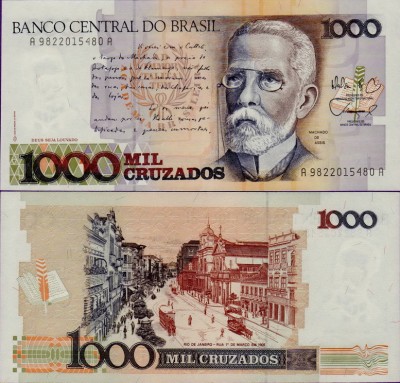 Банкнота Бразилии 1000 крузадо 1988 год