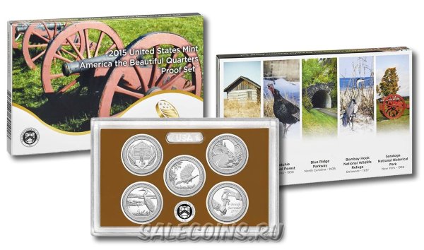 США Набор из пяти монет 25 центов 2015 Прекрасная Америка