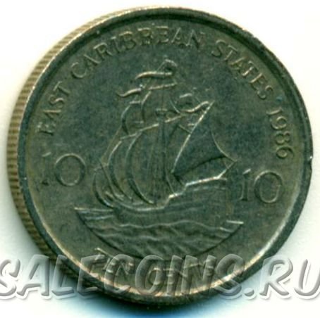 Монета Восточных Карибов 10 центов 1981-2000 гг