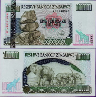 Банкнота Зимбабве 1000 долларов 2003 г
