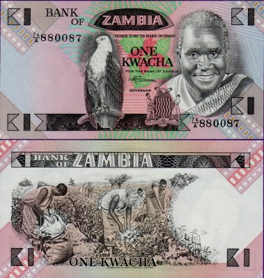 Банкнота Замбии 1 квача 1980 год
