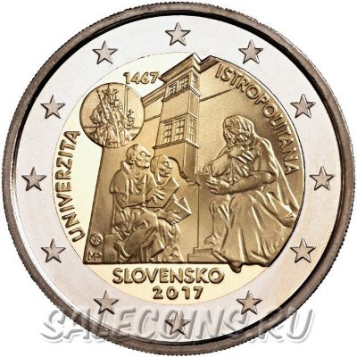 Монета Словакии 2 евро 2017 год 550-летие Истрополитанского Университета