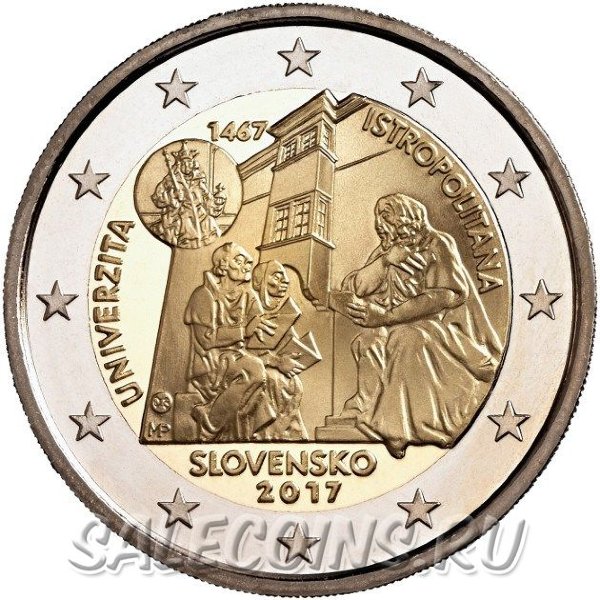 Монета Словакии 2 евро 2017 год 550-летие Истрополитанского Университета