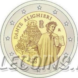 Монета Италии 2 евро 2015 750 лет со дня рождения Данте Алигьери