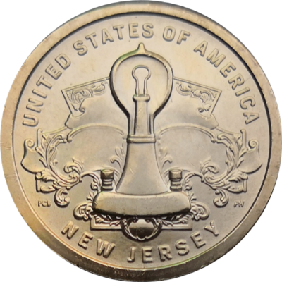 Монета 1 доллар 2019 года Нью-Джерси лампочка Эдисона