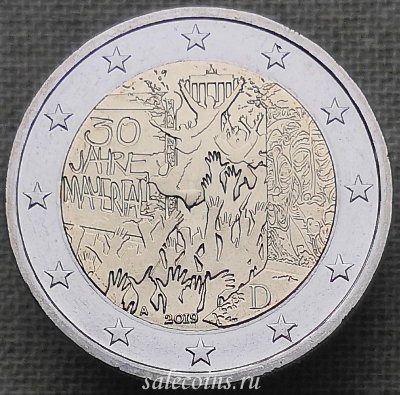 Монета Германии 2 евро 2019 г 30 лет падения Берлинской стены