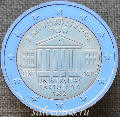 Монета Эстонии 2 евро 2019 г Столетие первого эстонского университета