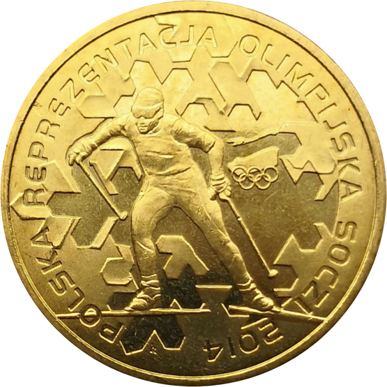 Монета Польши 2 злотых Олимпиада в Сочи 2014 год