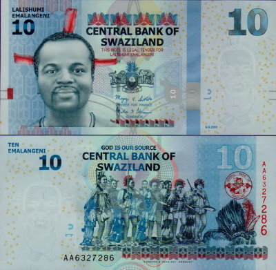 Банкнота Свазиленда 10 эмалангени 2010 год