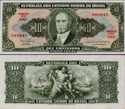 Банкнота Бразилии 1 центаво 1966 на 10 крузейро