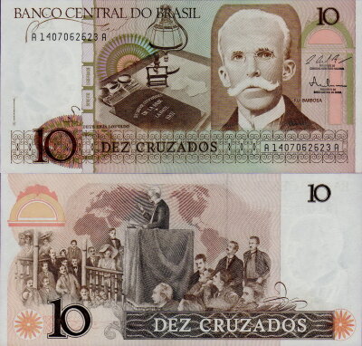 Банкнота Бразилии 10 крузадо 1986