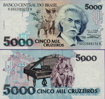 Банкнота Бразилии 5000 крузейро 1993