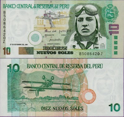 Банкнота Перу 10 солей 2001 год