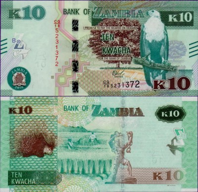 Банкнота Замбии 10 квача 2018 год