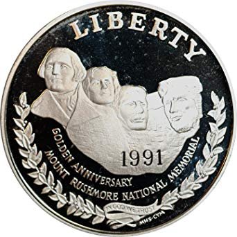 США 1 доллар 1991 50 лет Национальному мемориалу Рашмор Слаб NGC PF69