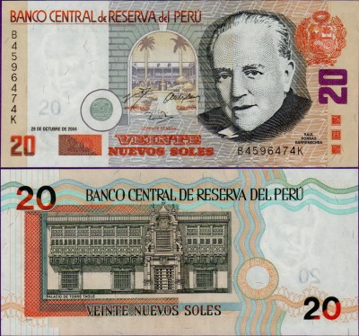 Банкнота Перу 20 новых солей 2004 год