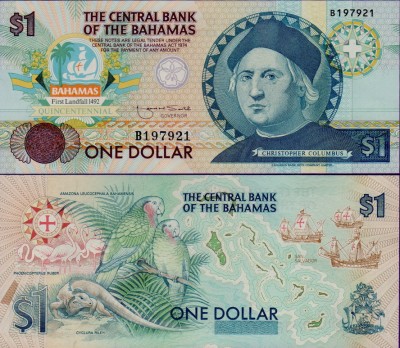Банкнота Багамских островов 1 доллар 1992 