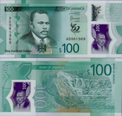 Банкнота Ямайки 100 долларов 2022 Полимер