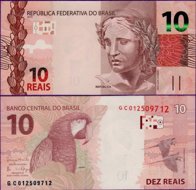 Банкнота Бразилии 10 реал 2010 г