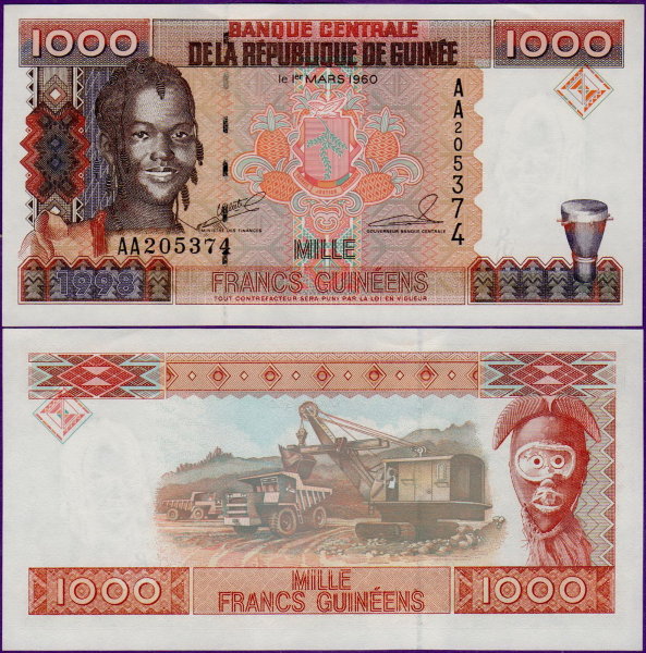 Банкнота Гвинеи 1000 франков 1998 года