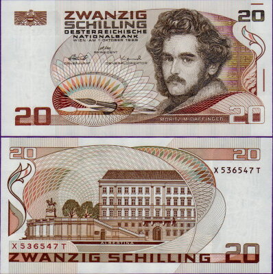 Банкнота Австрии 20 шиллингов 1986 г