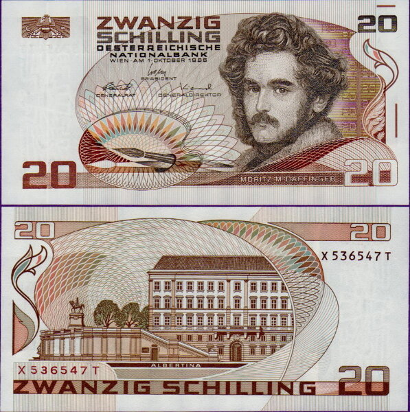 Банкнота Австрии 20 шиллингов 1986 г
