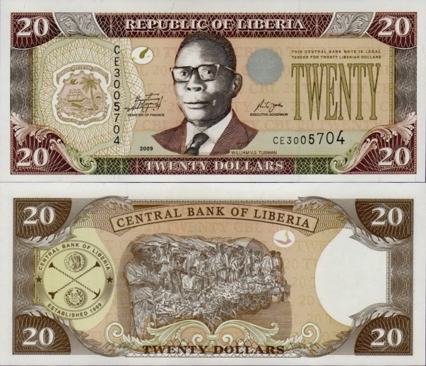 Банкнота Либерии 20 долларов 2009 год