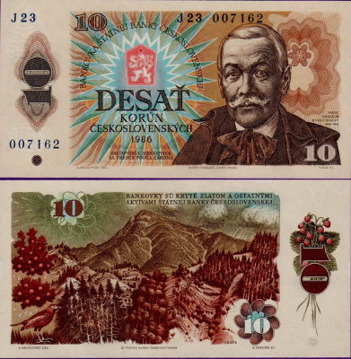 Банкнота Чехословакии 10 крон 1986 г