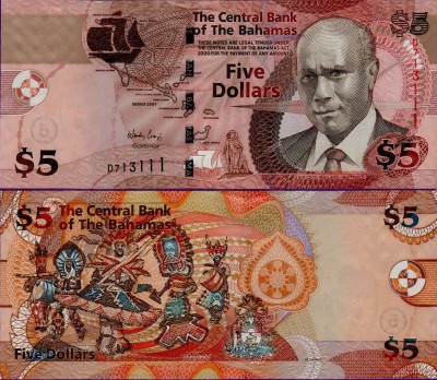 Банкнота Багамских островов 5 долларов 2007 года